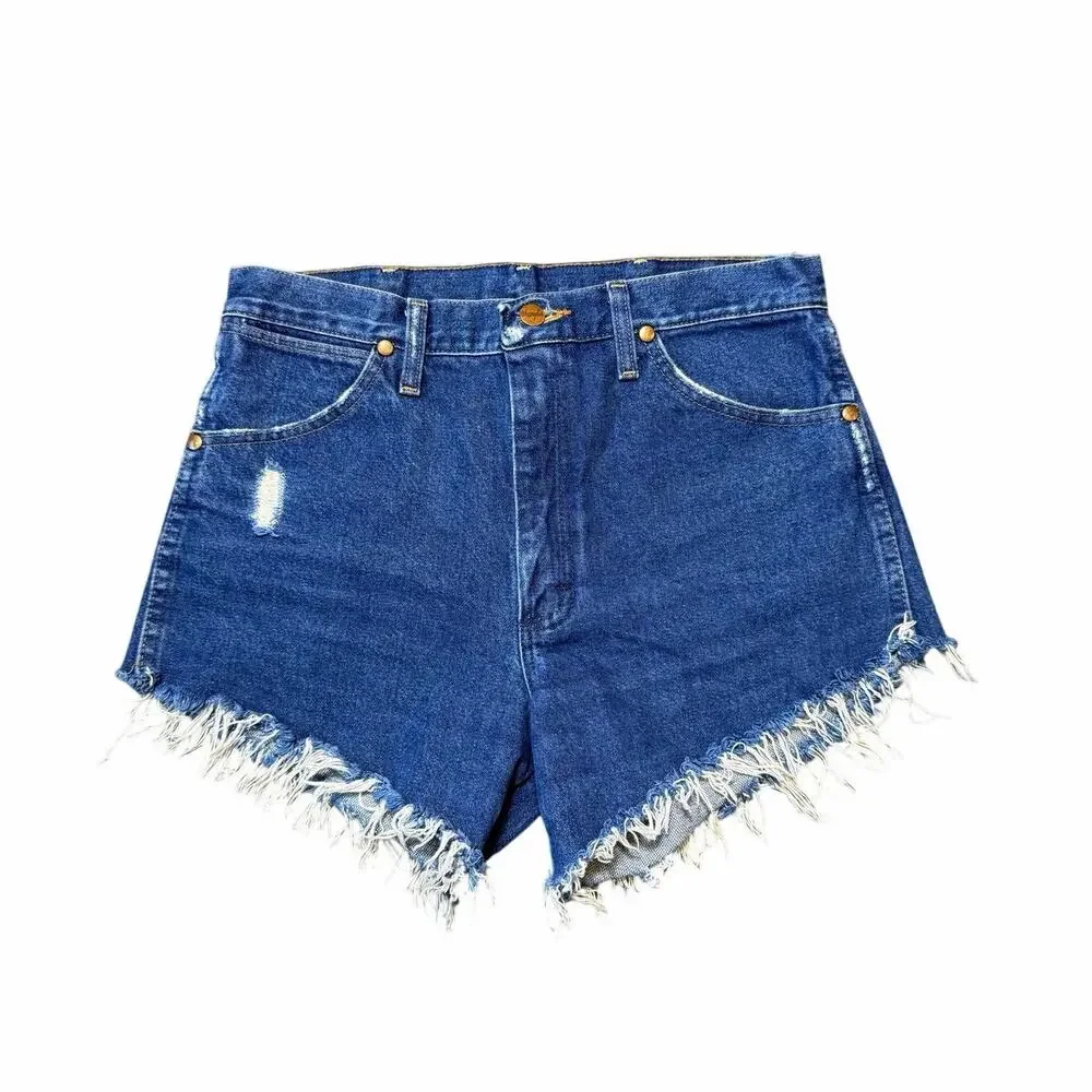 Wrangler Cut Off Denim Jean High Rise Shorts Frayed Hem